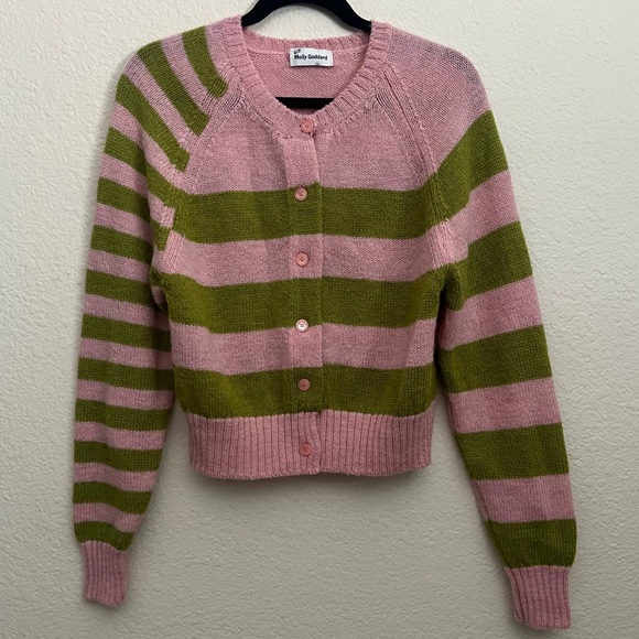 Molly Goddard Teresa Striped Pink/ Green Wool Cardigan Sweater  New $600 - Picture 4 of 16